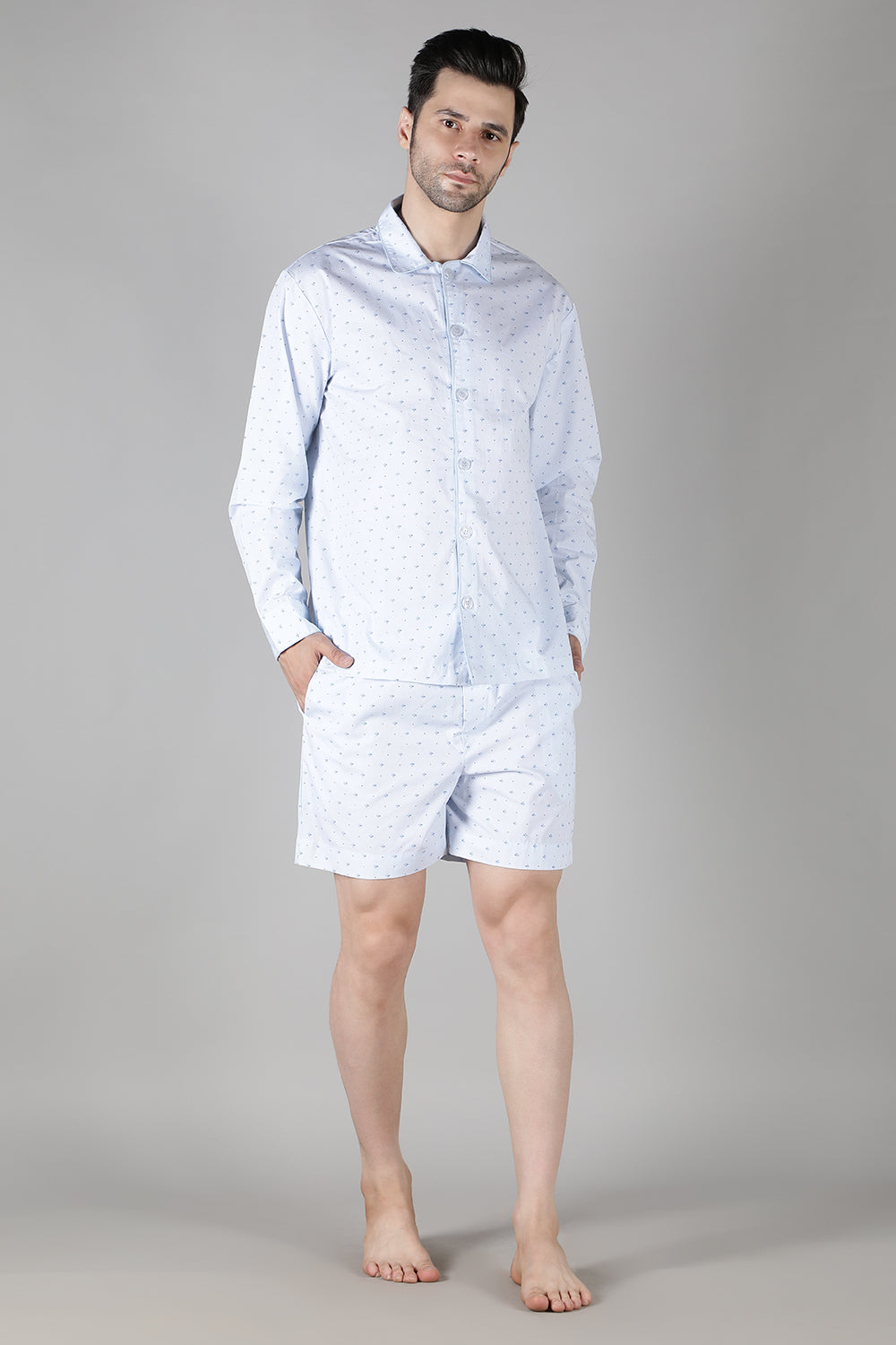 Men's Powder Blue Shorts Set Men Dusk Dusk Attire