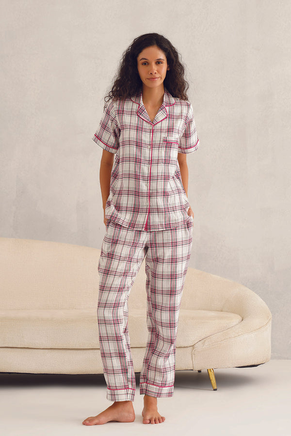 White Checkered Pyjama Set