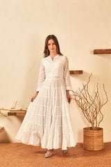 White Gathered Long Dress