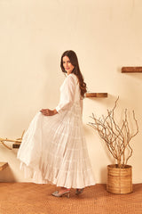 White Gathered Long Dress