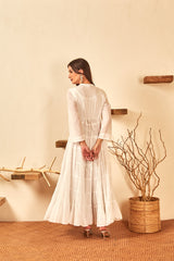 White Gathered Long Dress